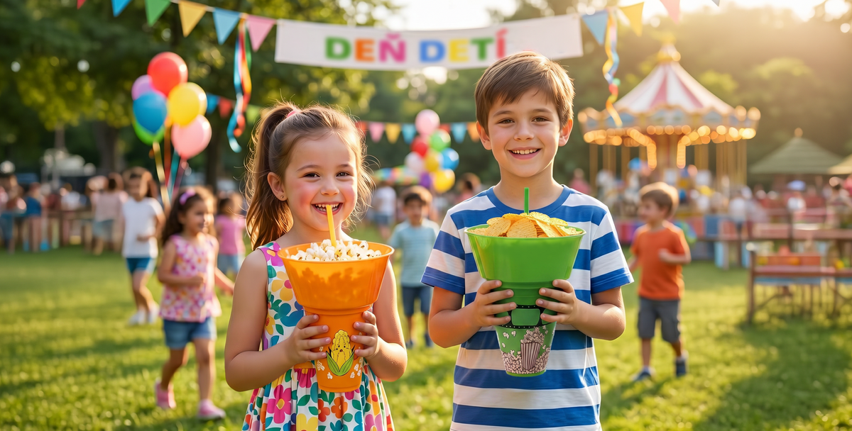 DEŇ DETÍ S POHÁRMI NA POPCORN A INÉ DOBROTY