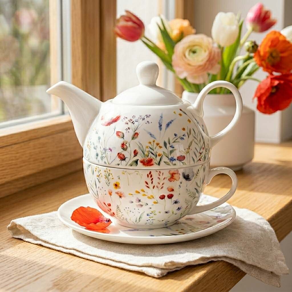 porcelánová čajová kanvica s kvetmi