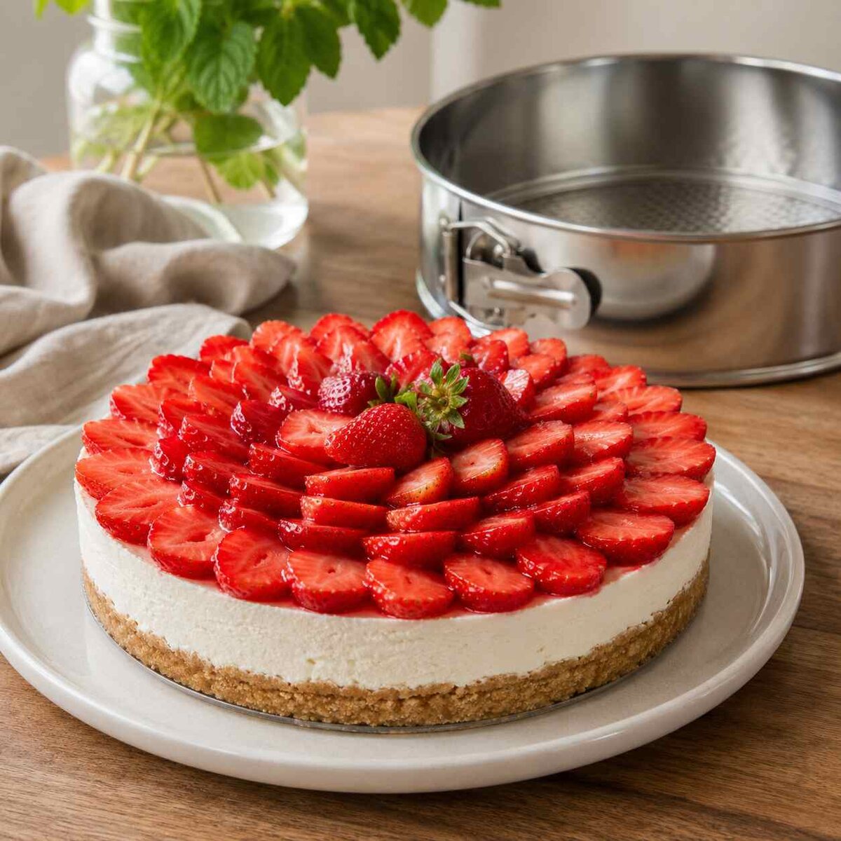 Nepečená jahodová torta s tvarohom a forma na tortu
