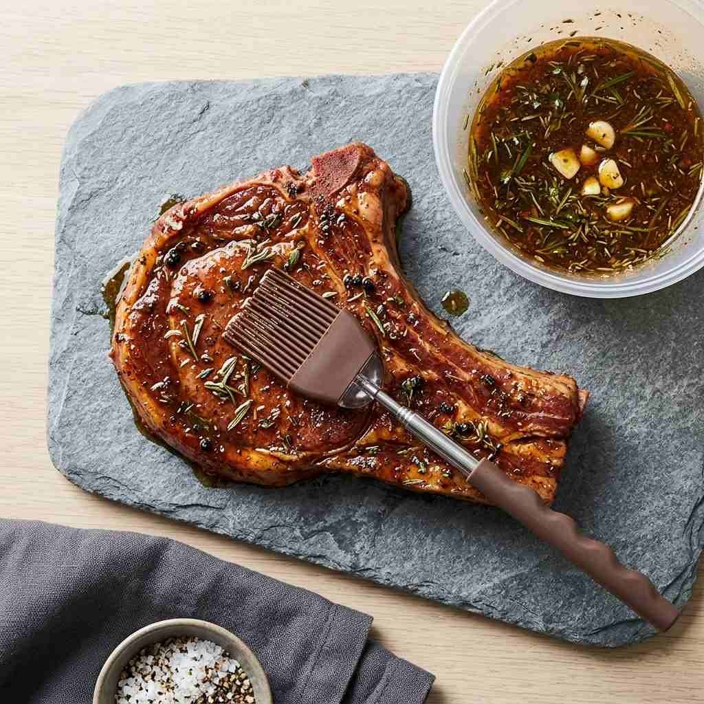 marinovaný bravčový steak na grilovanie a mašlovačka