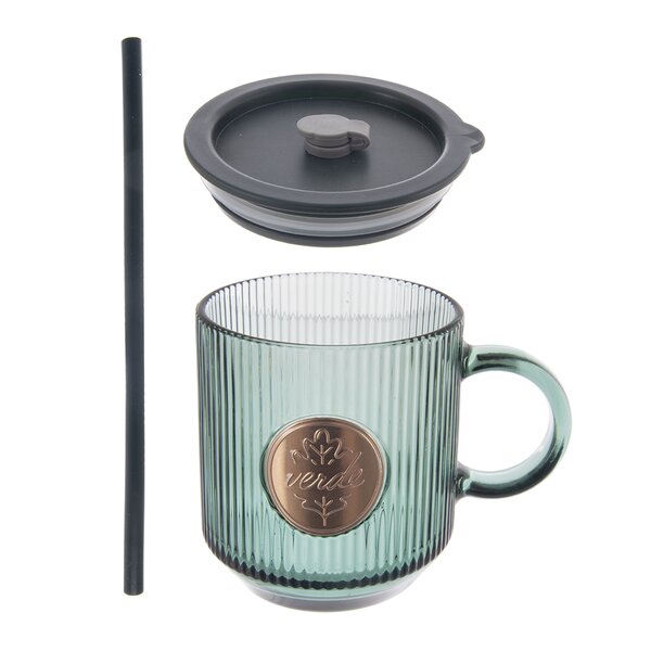 Hrnček s viečkom a slamkou VERDE 0,35 l