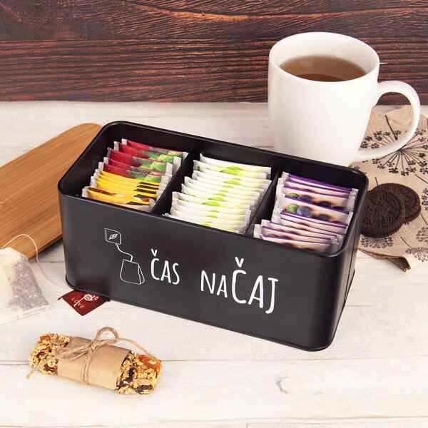 Dóza Čas na čaj BLACK 20,3x10,3x9 cm