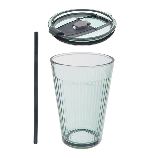 Pohár s viečkom a slamkou VERDE 0,46 l, 1 ks