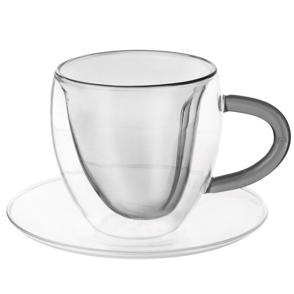 Dvojstenný hrnček s podšálkou DOUBLE srdce 0,2 l 2 ks