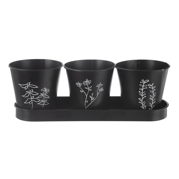 Kvetináč bylinky BLACK pr. 11 cm 3 ks+podtácka