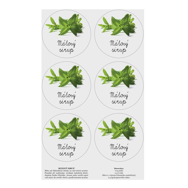 Samolepky na fľaše Mátový sirup