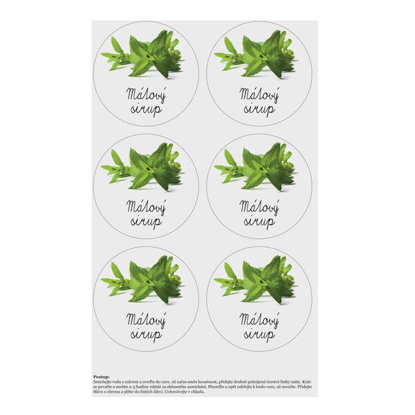 Samolepky na fľaše Mátový sirup