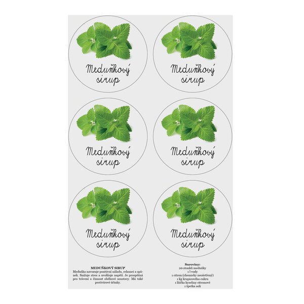Samolepky na fľaše Meduňkový sirup