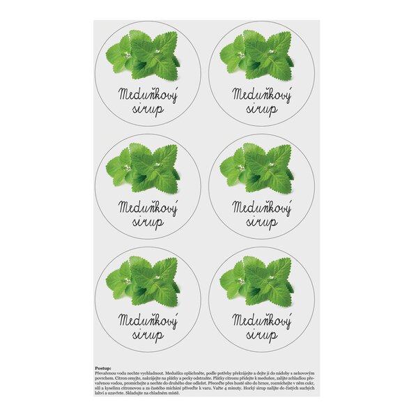 Samolepky na fľaše Meduňkový sirup