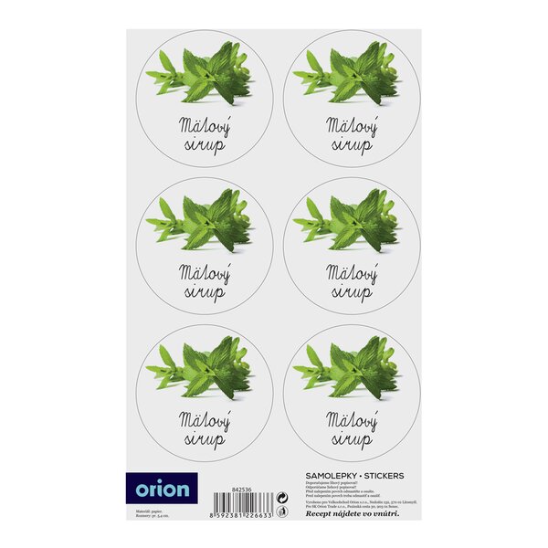 Samolepky na fľaše Mátový sirup