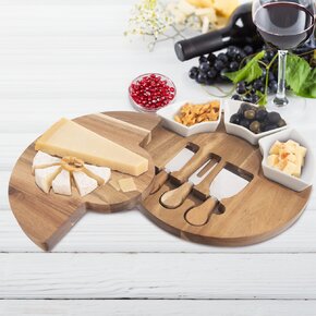 Doska na krájanie s krájačmi na syr a miskami pr. 28 cm