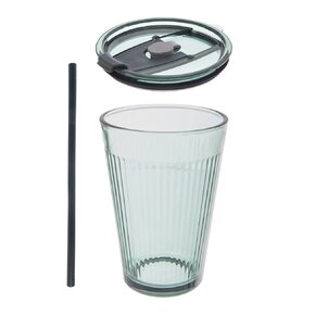 Pohár s viečkom a slamkou VERDE 0,46 l, 1 ks