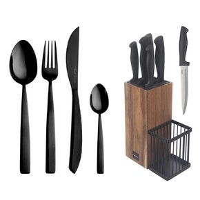 Príbory BLACK Luxure 24 ks + darček Stojan na nože +5 ks nožov